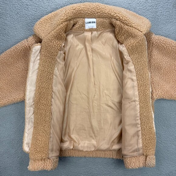 I Am Gia Jacket Women Small S Oversized Beige Tan Pixie Sherpa Teddy Fleece Coat - Picture 4 of 10